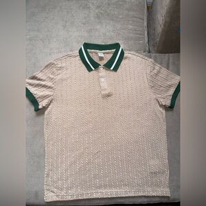 SHEIN Kids Beige Polo Shirt with Green Trim